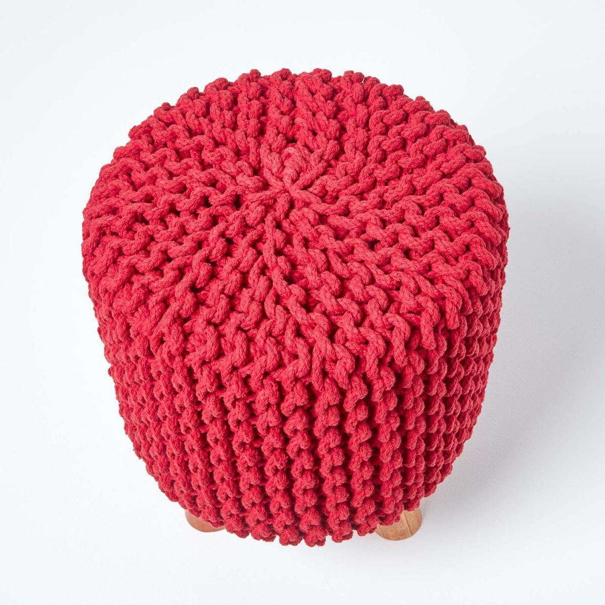 STRICK-HOCKER rot, Dreibein 32/32/42 cm - Rot, Textil (32/42/32cm) - Homescapes