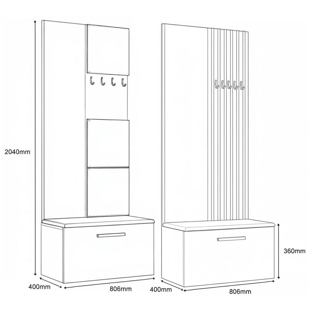 GARDEROBENSCHRANK MODULO 161,2/204/40 cm Modern Garderobe-Set Weiß - Schwarz/Weiß, Holzwerkstoff (161.2/204/40cm) - MASSENO