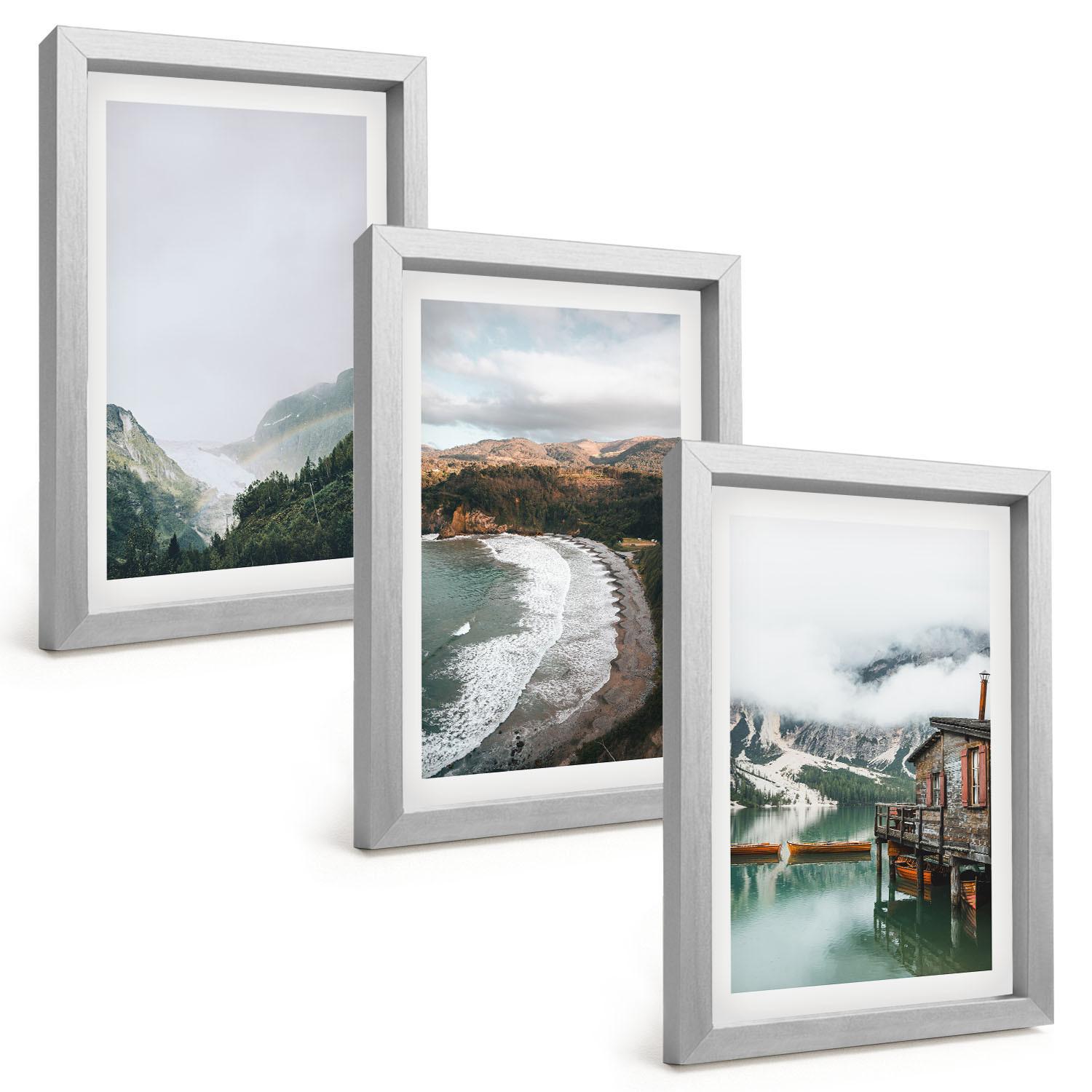BILDER SET 3er Set - 20x30 cm Silberner Rahmen - Berge, Strand, Wolken, Wasser - Silberfarben, Kunststoff (20/30cm) - TULUP