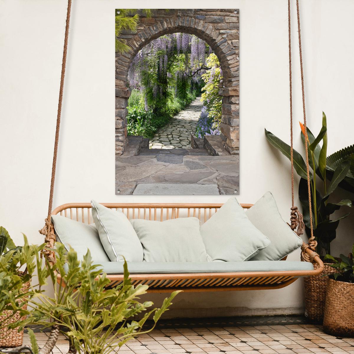 GARTENPOSTER Wald - Aussicht - Steine - Weg Outdoor Bilder 80x120 cm - Graubraun, Kunststoff (80/120/0.2cm) - OnlyWow