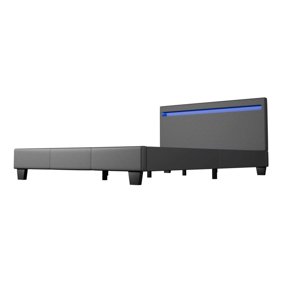POLSTERBETT Paris mit LED dunkelgrau 120x200cm - Dunkelgrau, Holz (120/200cm) - Juskys