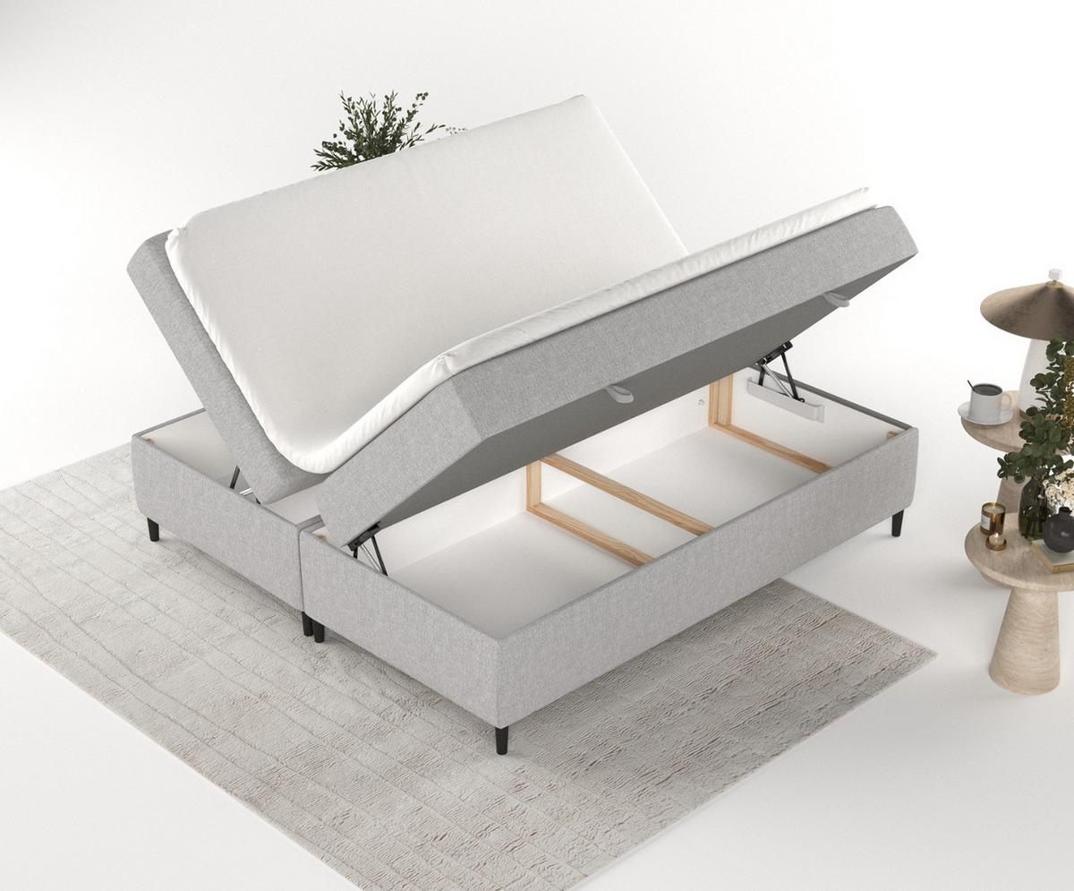 BOXBETT Theo 140/200 cm Graubeige im Megan Stoff - Schwarz/Grau, Holz/Holzwerkstoff (140/200cm) - AltaBeds