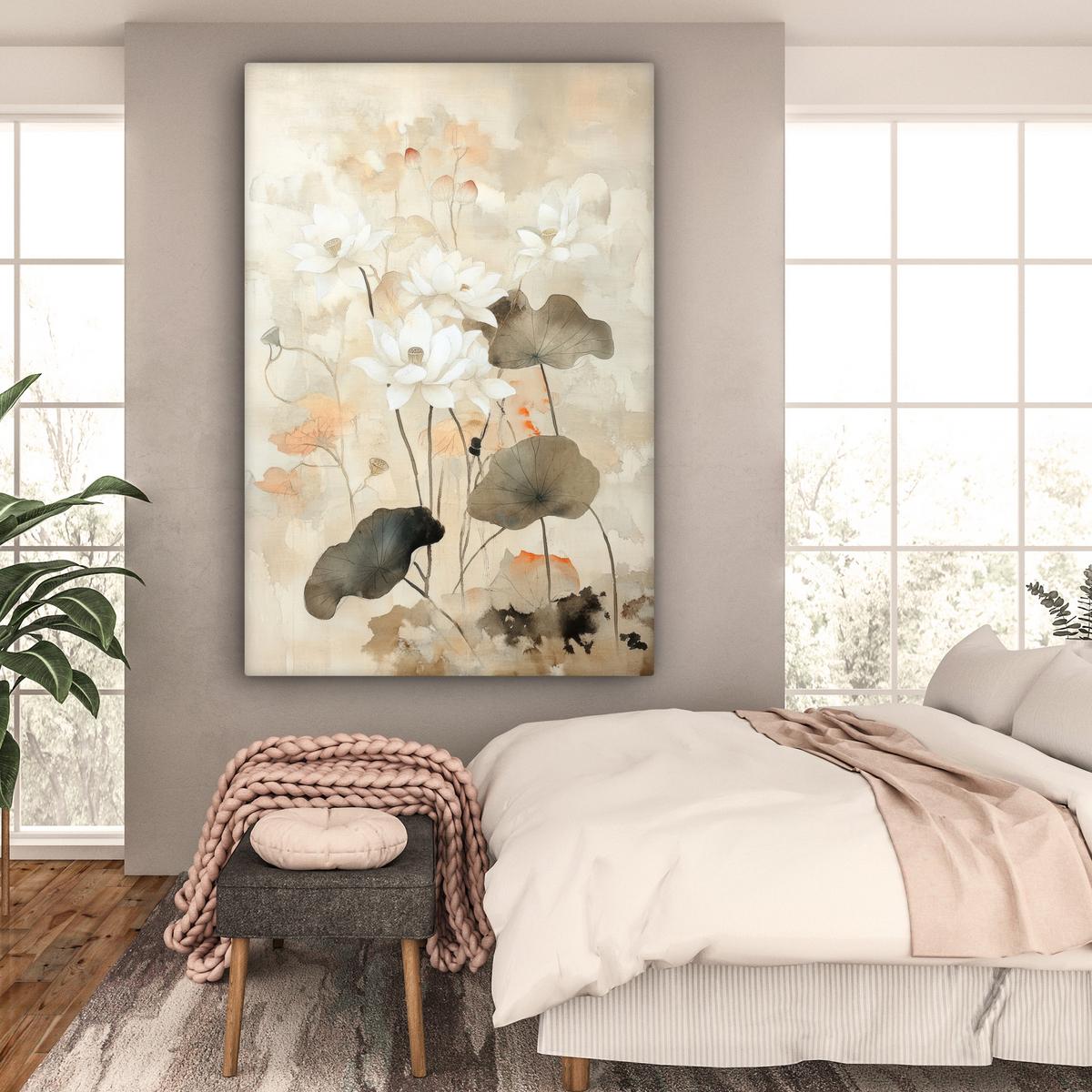 LEINWANDBILD Blumen - Japandi - Wabi sabi Deko Groß 90x140 cm - Sandfarben, Textil (90/140cm) - MuchoWow