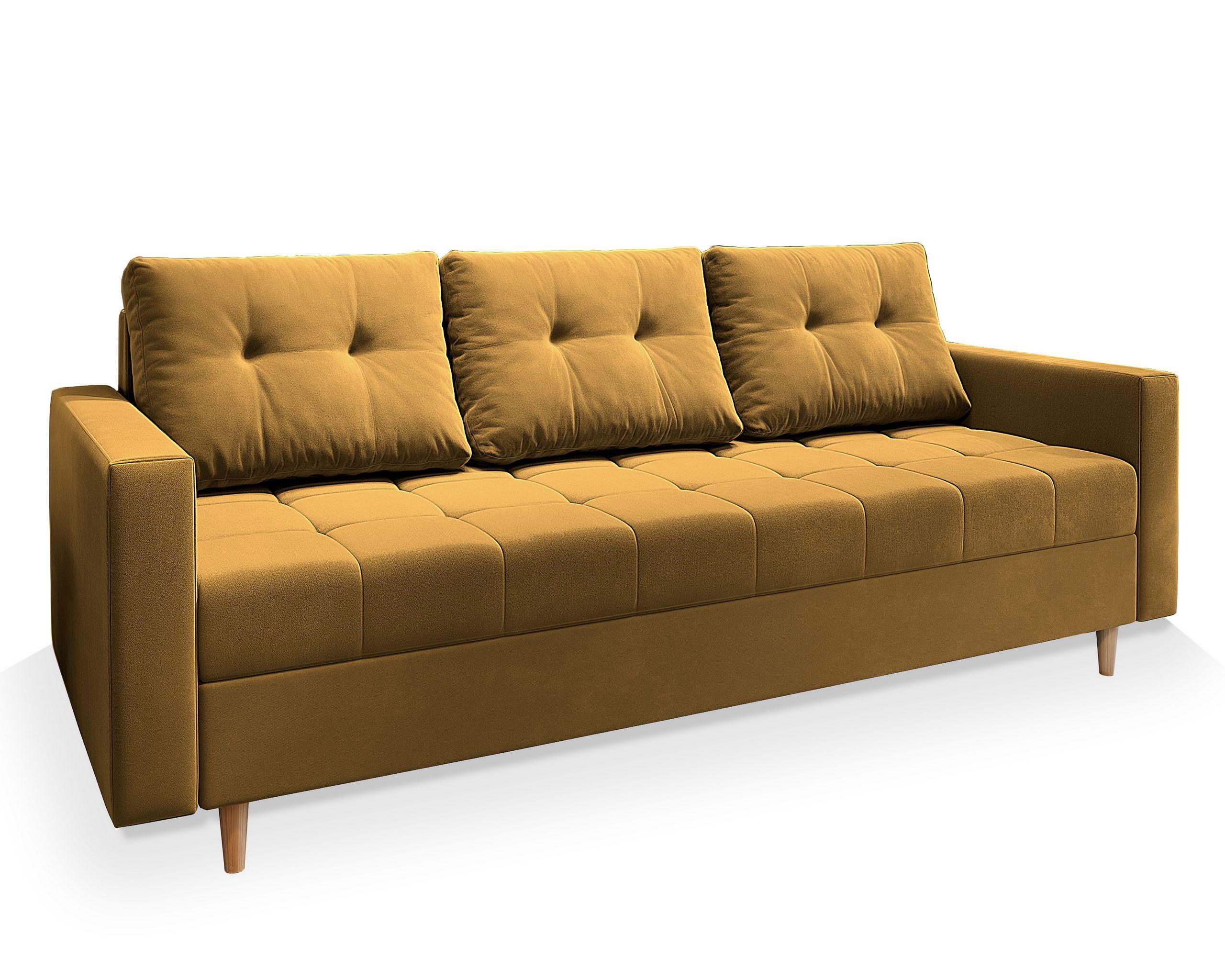 BETTSOFA MILO Gelb Plüsch-Stoff mit Schlaffunktion - Gelb, Textil (220/93/87cm) - MASSENO