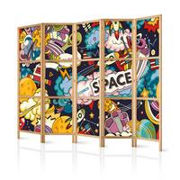 PARAVENT Japanischer 5-tlg 225x172 cm Bunter Comic-Stil - Multicolor, Holz/Textil (225/172/3cm) - Muralo