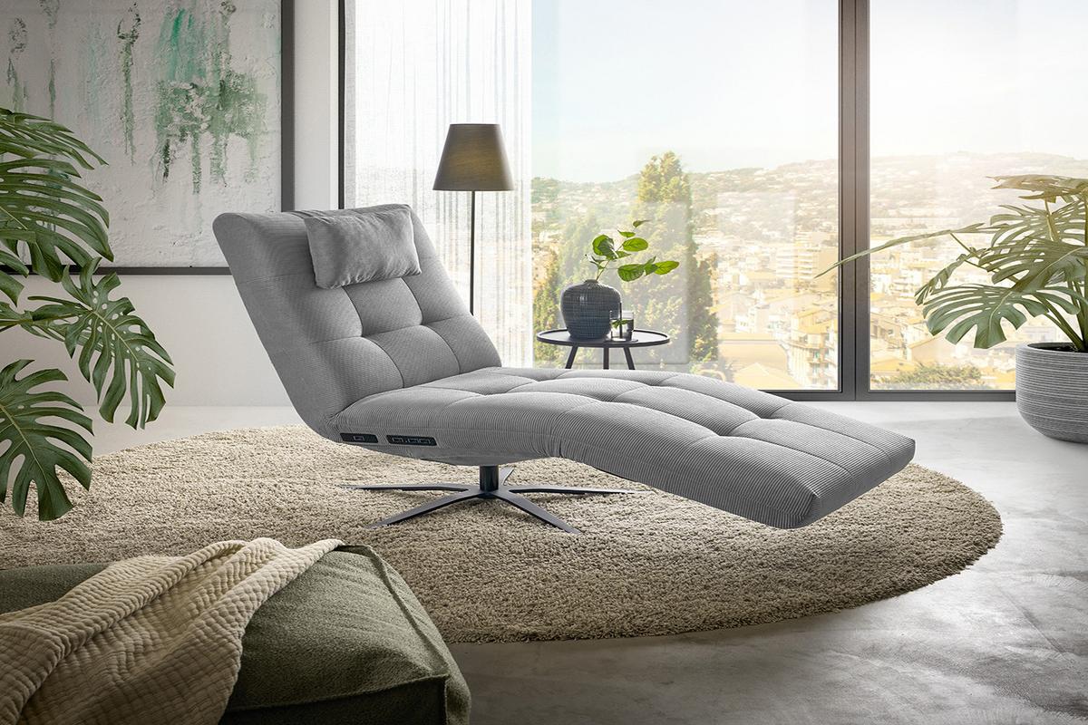 RELAXLIEGE LETICIA Grau Cord Drehbar (360°), Relaxfunktion - Schwarz/Grau, Textil/Metall (82/115/156cm) - KAWOLA