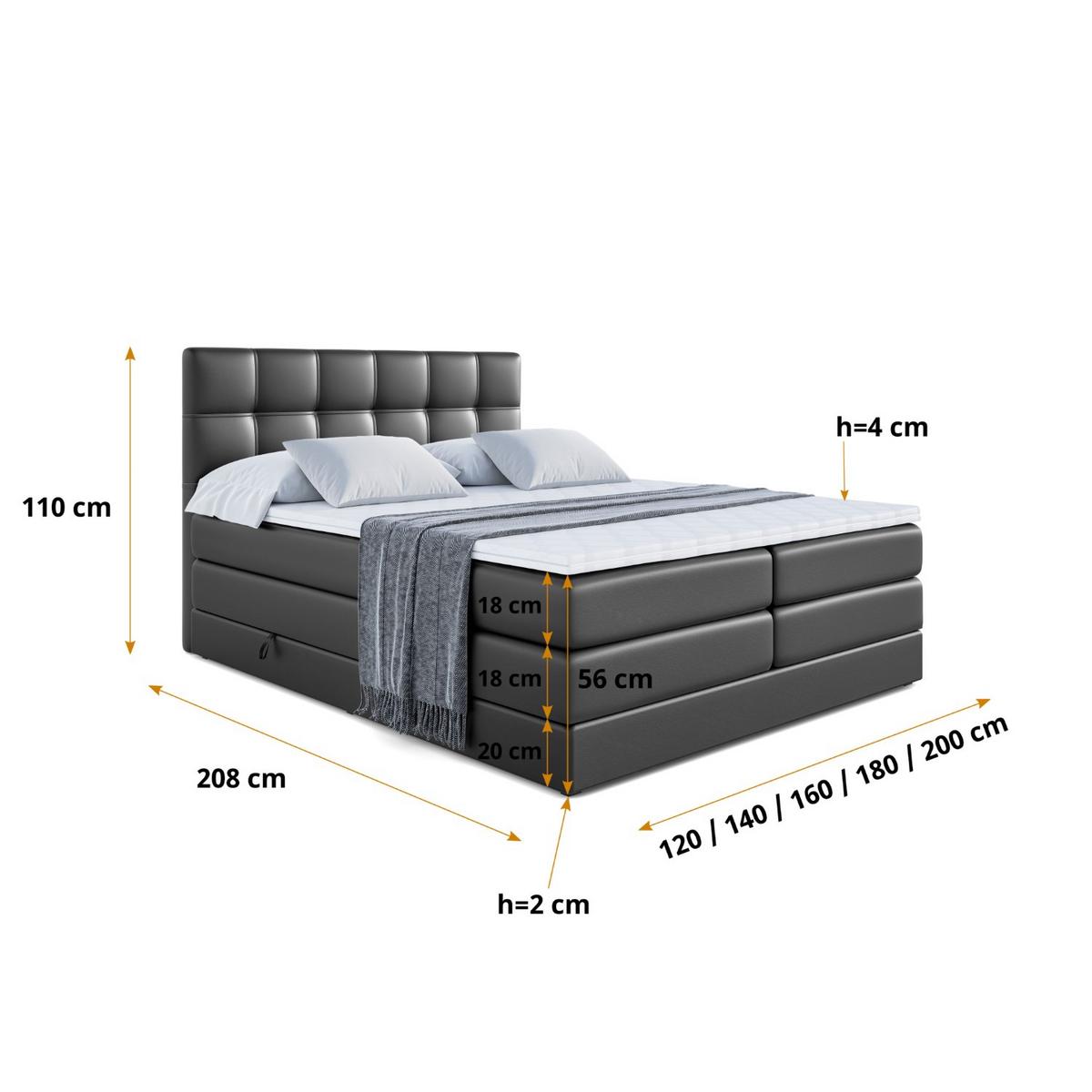 BOXSPRINGBETT MARCE KING - 180x200 - H3/H4 - Schwarz Hochglanz - Schwarz Hochglanz, Holzwerkstoff (180/200cm) - ALTDECOR