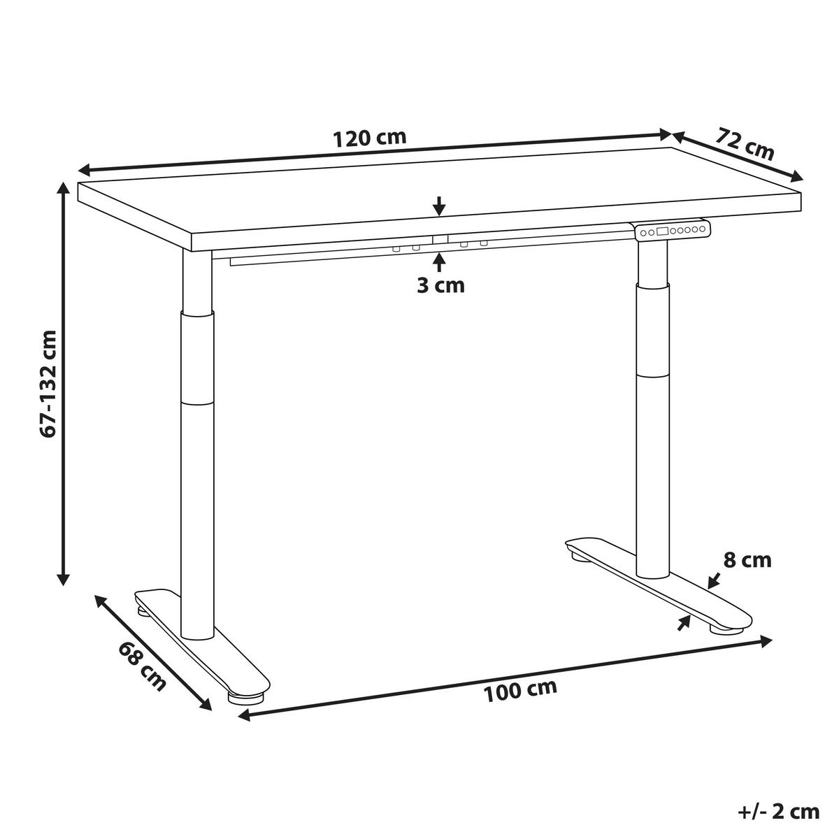 SCHREIBTISCH braunweiß 120/72 cm elektrisch höhenverstellbar Destin IV - Dunkelbraun/Weiß, Holz (72/120/67cm) - Beliani