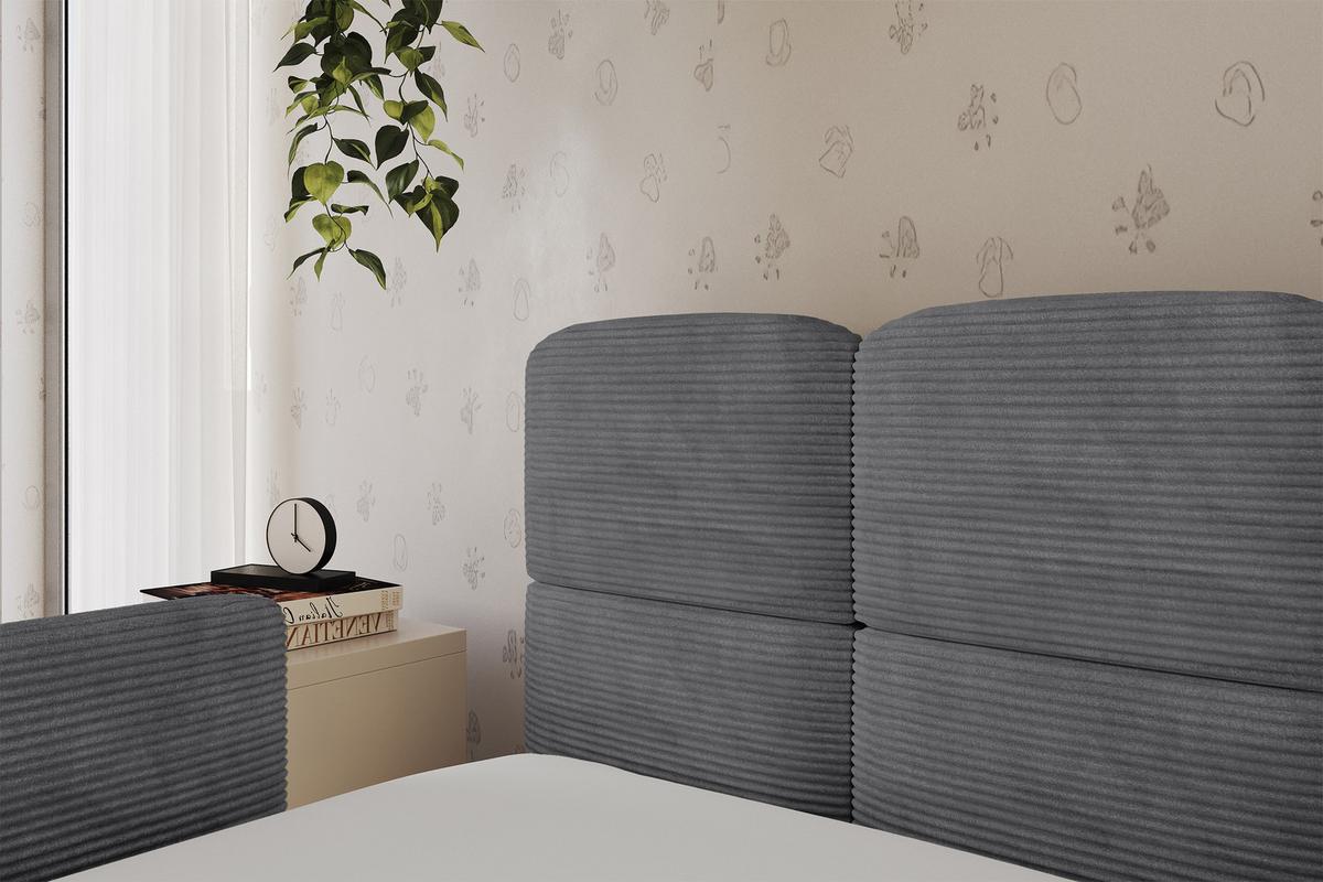 EINZELLBETT Jugendbett mit Bettkasten und Matratze H3/H4, Rechts - KIVY 80x200 Dunkelgrau - Schieferfarben, Holzwerkstoff/Textil (80/200cm) - ALTDECOR