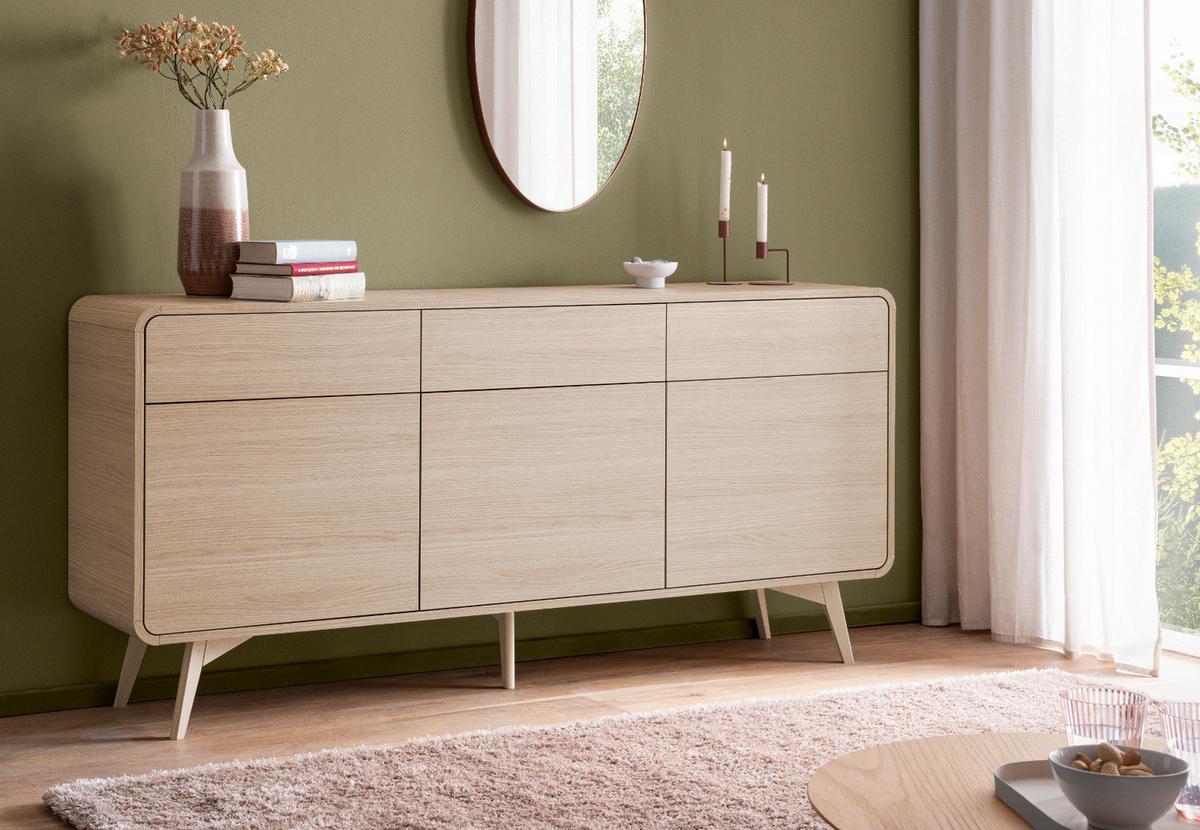 SIDEBOARD Eiche Natur, Kommode 180 x 84 cm mit 3-Türen und 3 Schubladen, Push-To-Open - Eichefarben/Naturfarben, Holz/Holzwerkstoff (180/84/39cm) - Furn.Design