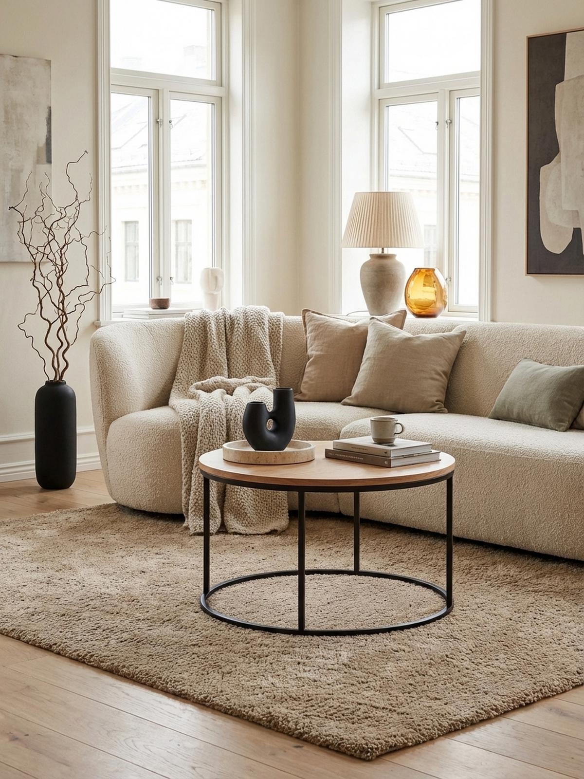 COUCHTISCH Rund in Eichefarben, Holz-Metall-Kombination, Modernes Design, Maße: 70x70x45 cm - Schwarz/Braun, Metall (70/70/45cm) - KADIMA DESIGN