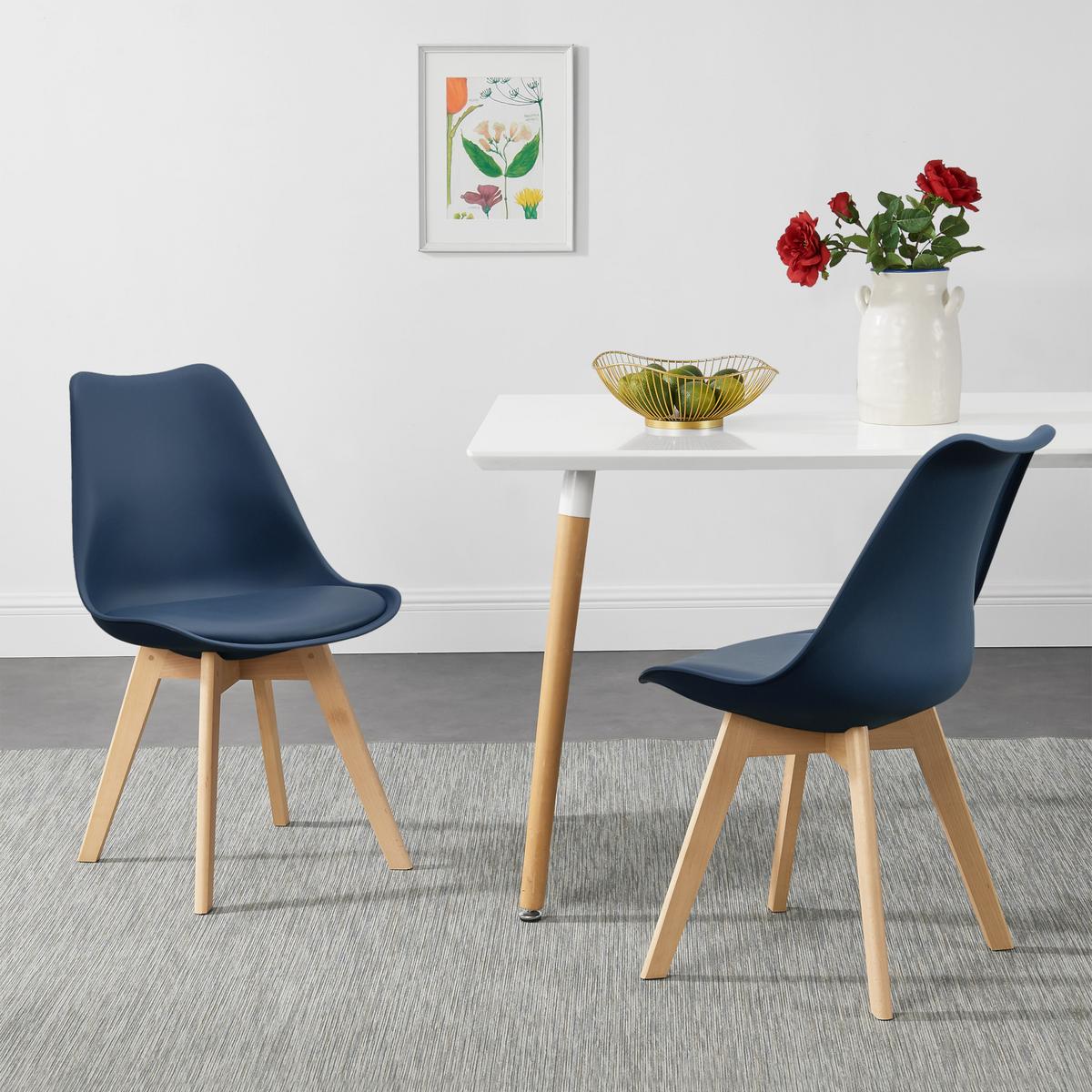ESSZIMMERSTUHL-SET 2 TLG. Fläten - Blau, Leder (49/81/57cm) - [en.casa]