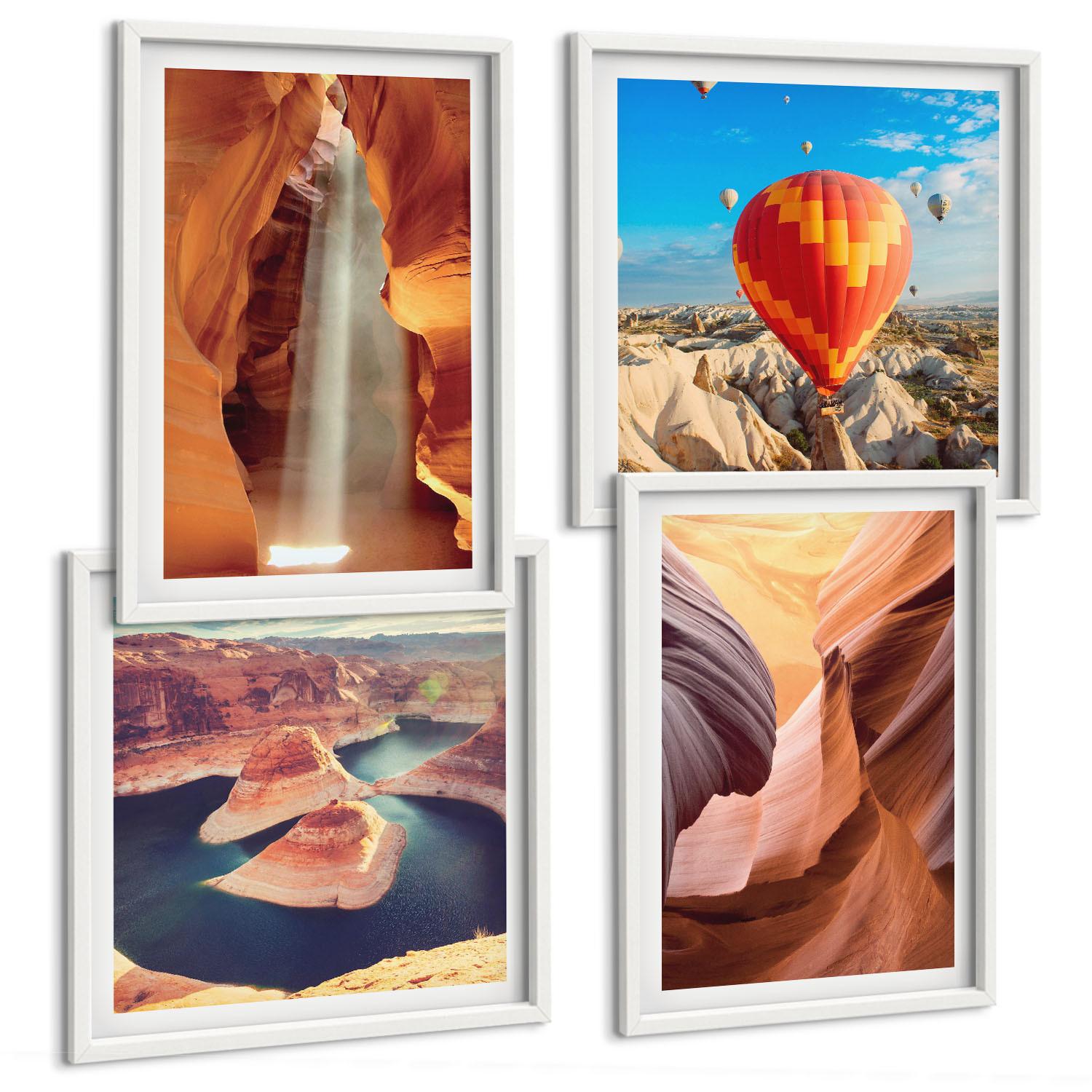 BILDER SET 4er Set - 50x50 cm & 40x60 cm Weißer Rahmen - Wasserfall in der Schlucht - Weiß, Kunststoff (50/50cm) - TULUP