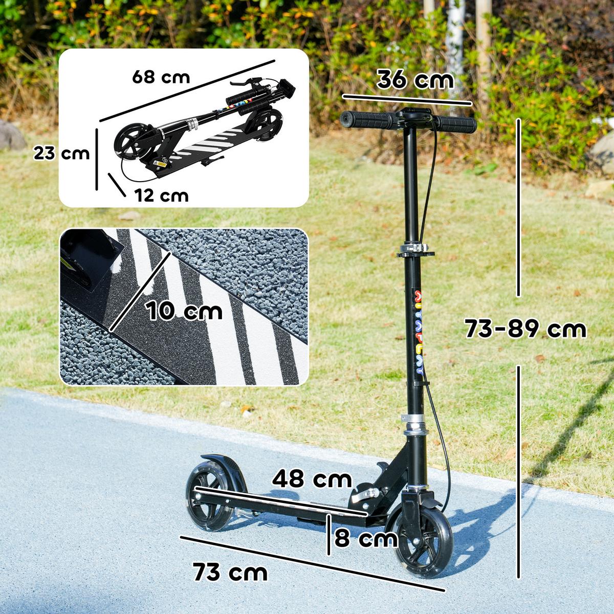 ROLLER Kinder Klappbar mit Verstellbarer Lenkerhöhe, 2 Leuchtenden Räder Schwarz - Schwarz, Metall (73/36/89cm) - AIYAPLAY