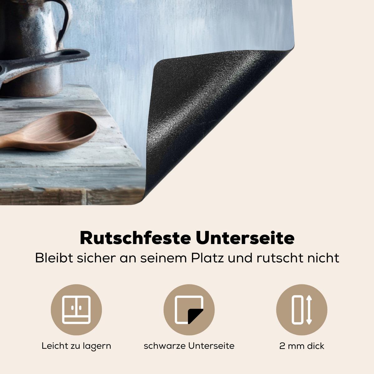 HERDABDECKPLATTE Stilleben - Kräuter - Rustikal Induktionsschutz 91.2x52 cm - Blaugrau, Kunststoff (91.2/52/0.2cm) - MuchoWow