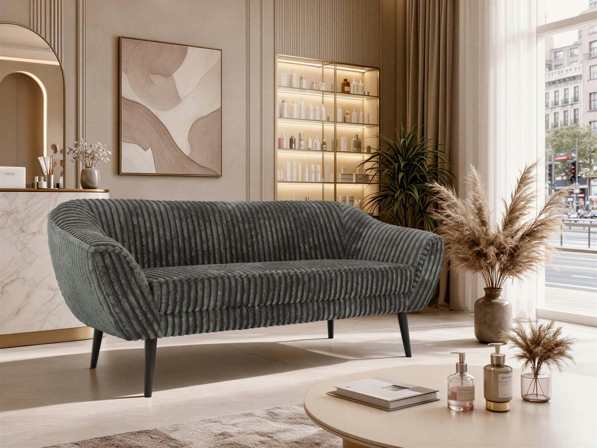 3-SITZER-SOFA PIRS - Grau Cord - Schwarze Beine - Schwarz/Grau, Holzwerkstoff/Textil (180/75/74cm) - MKS