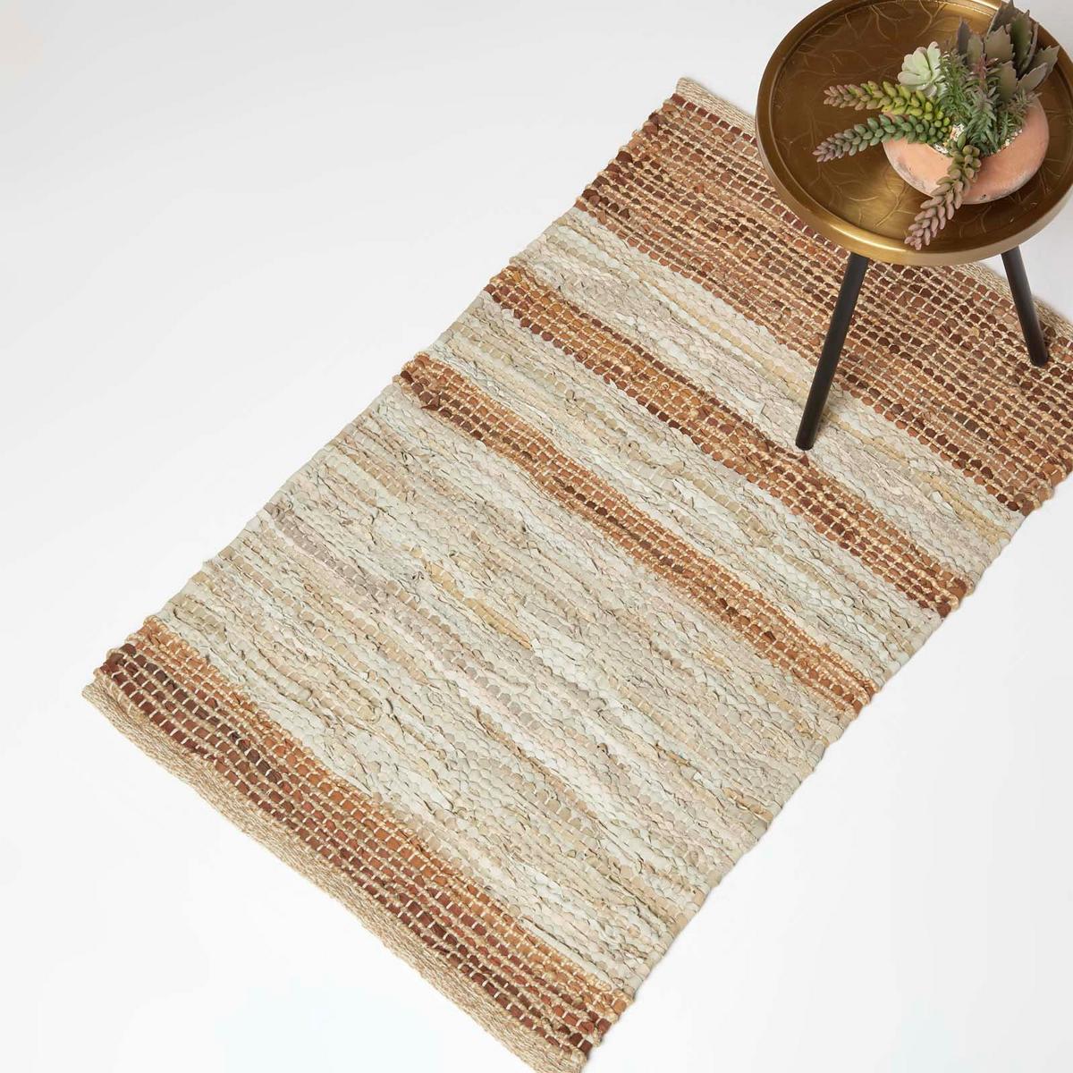 FLICKENTEPPICH aus Recycling-Leder 60/90 cm - Braun, Leder (60/90cm) - Homescapes
