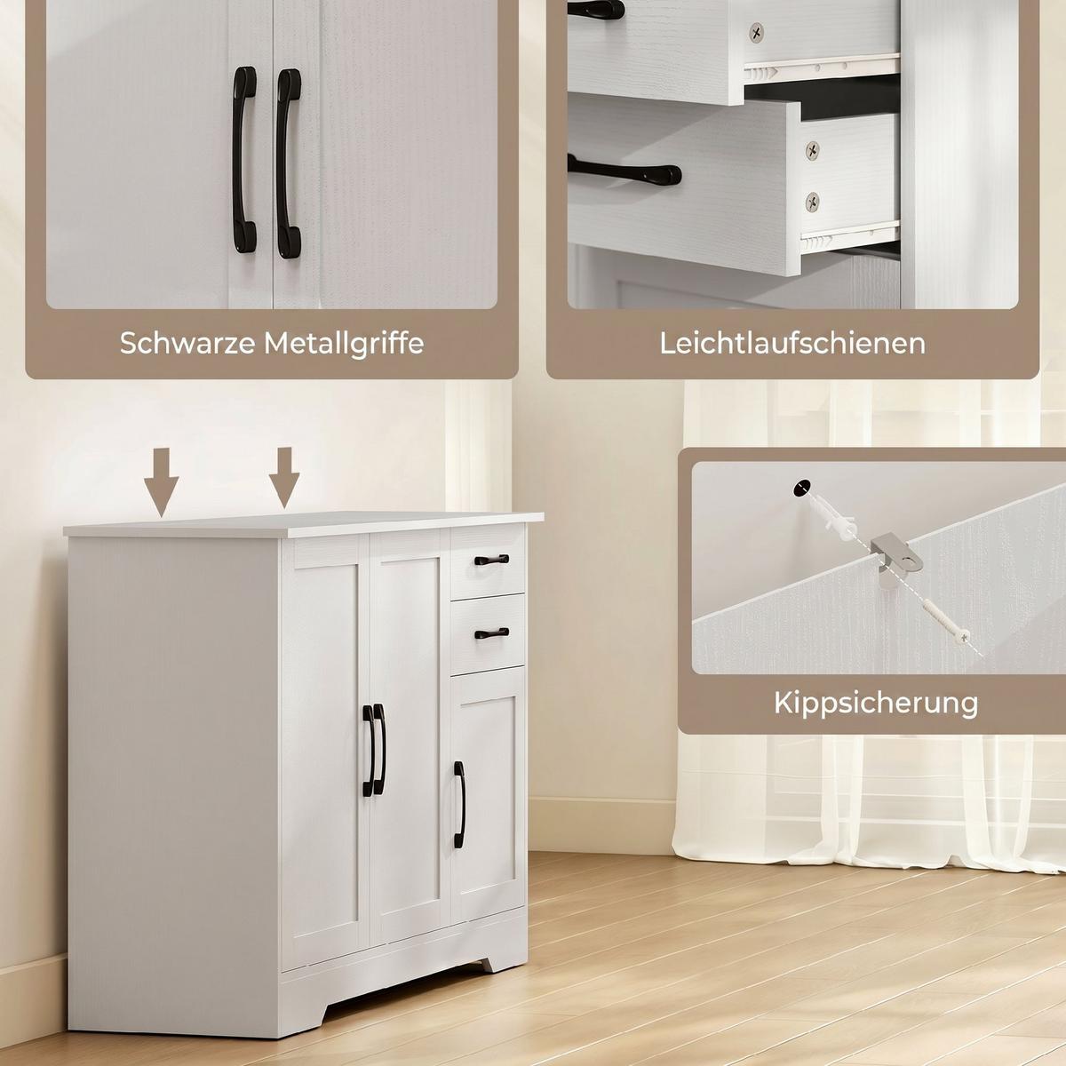 SIDEBOARD Spanplatte MDF Weiß - Schwarz/Weiß, Holzwerkstoff/Metall (38/79/120cm) - HOMCOM