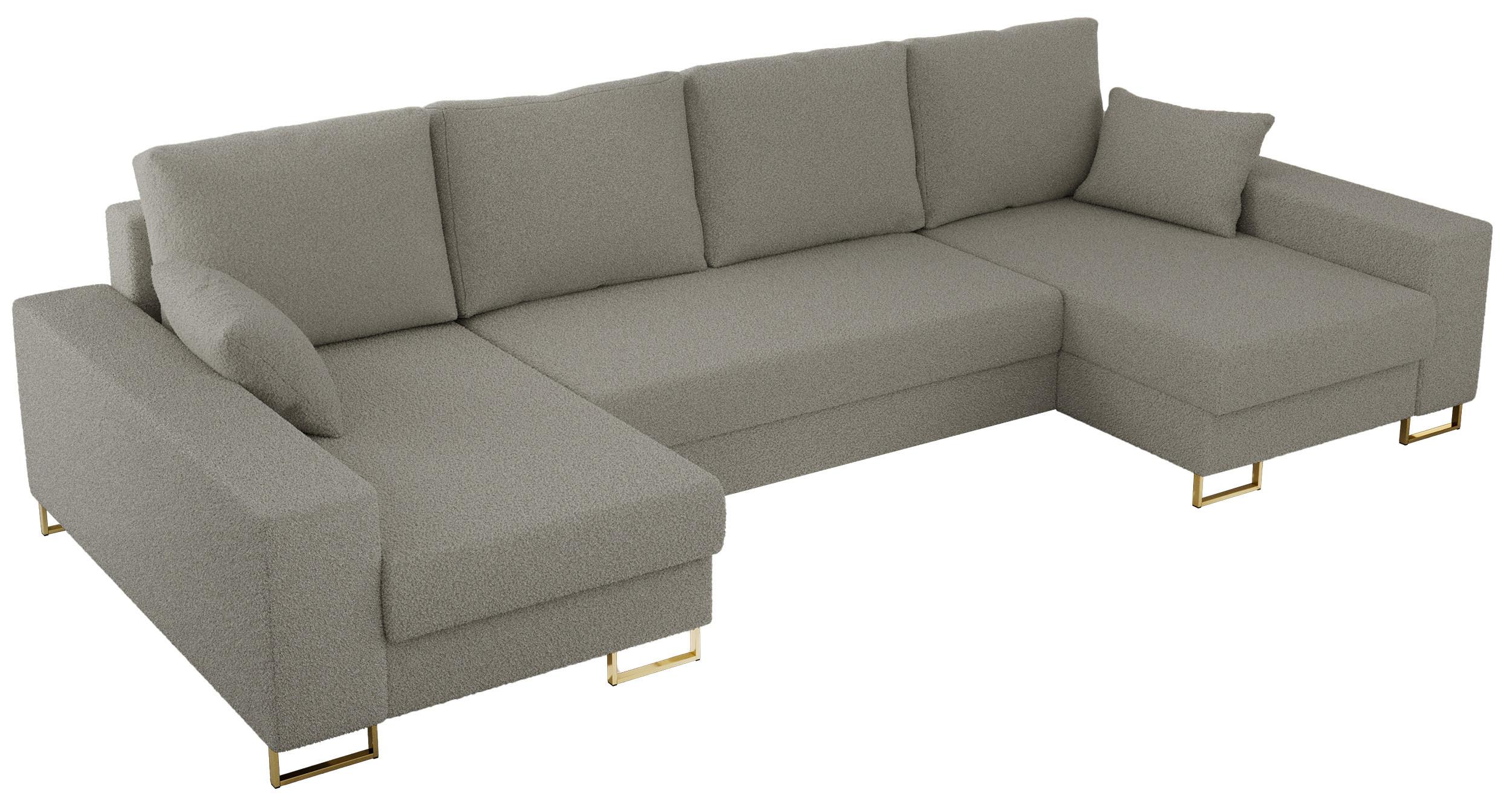 WOHNLANDSCHAFT DORIAN U Bouclé Hellgrau - Goldfarben/Hellgrau, Textil/Metall (312/85/138cm) - MKS