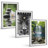 BILDER SET 3er Set - 40x60 cm Silberner Rahmen - Harmoniesteine Wasser Buddha - Silberfarben, Kunststoff (40/60cm) - TULUP
