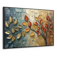 LEINWAND Bilder mit Rahmen - Baum - Abstrakt - Natur - Kunst - 120x80 - Goldfarben, Textil (120/80cm) - MuchoWow