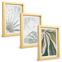 BILDER SET 3er Set - 20x30 cm Goldrahmen - Blätter von Pflanzen in Grün und Grau - Goldfarben, Kunststoff (20/30cm) - TULUP