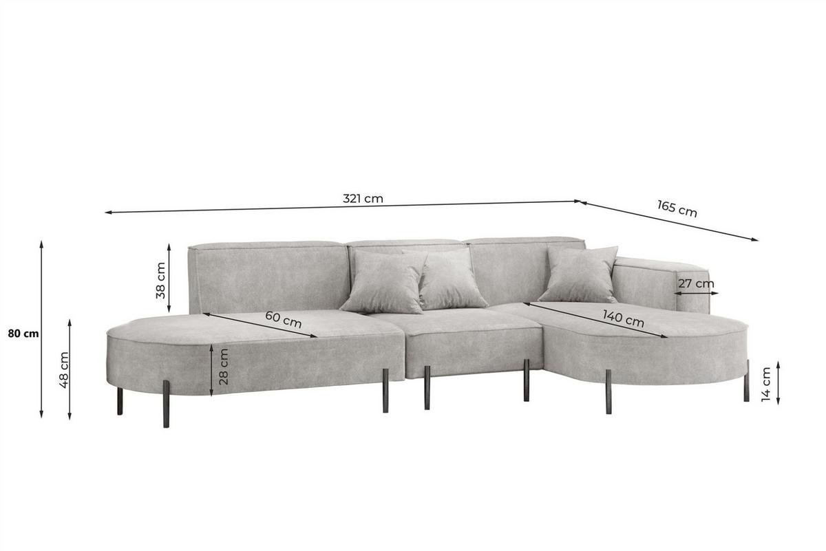 ECKSOFA Valencia - Anthrazit, Holzwerkstoff/Textil (321/165cm) - Fun Möbel
