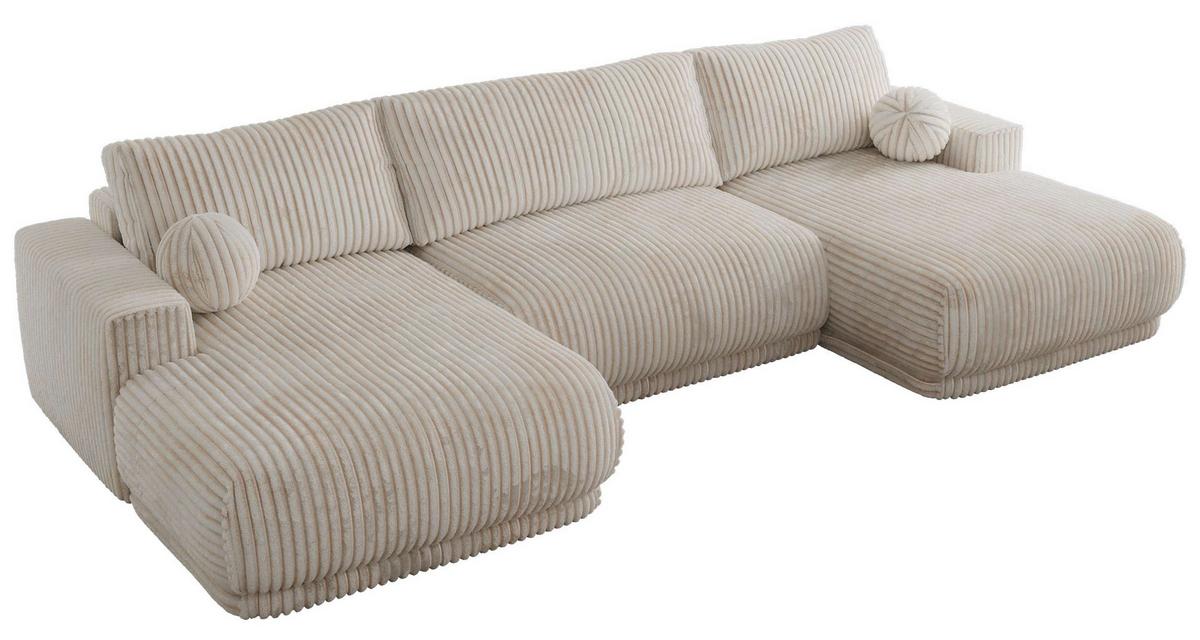 WOHNLANDSCHAFT RINA U Beige Cord - Beige/Schwarz, Kunststoff/Textil (360/85/170cm) - MKS