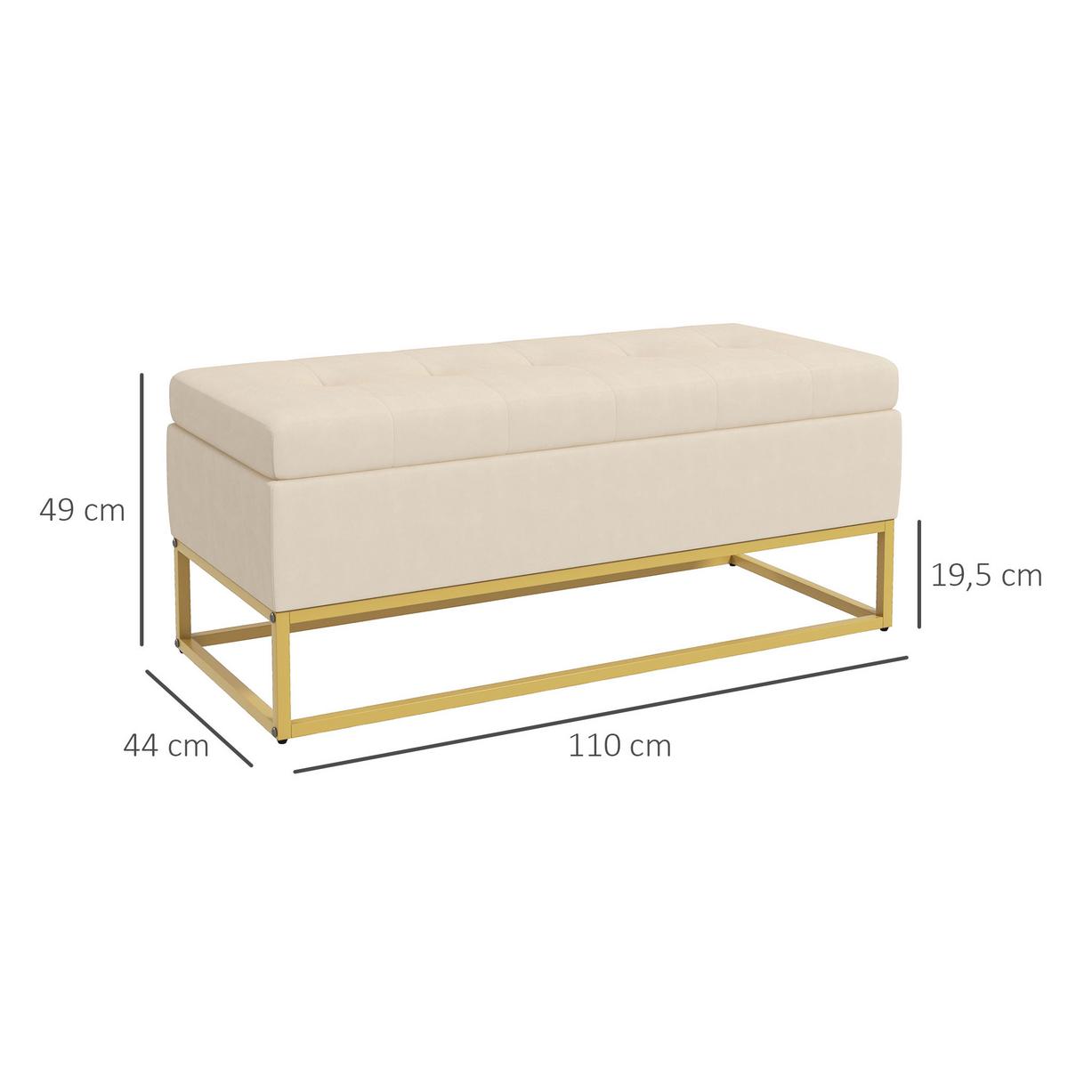 TRUHENBANK samtoptik, Stahl Beige - Beige, Textil (44/49/110cm) - HOMCOM