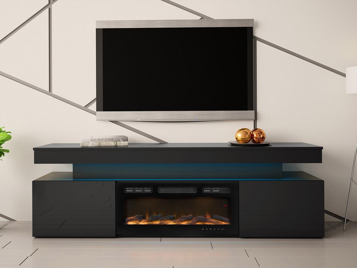 TV-LOWBOARD EF 2D Glossa mit Kamin - Schwarz, Holzwerkstoff/Kunststoff (190/59/41cm) - MIRJAN24
