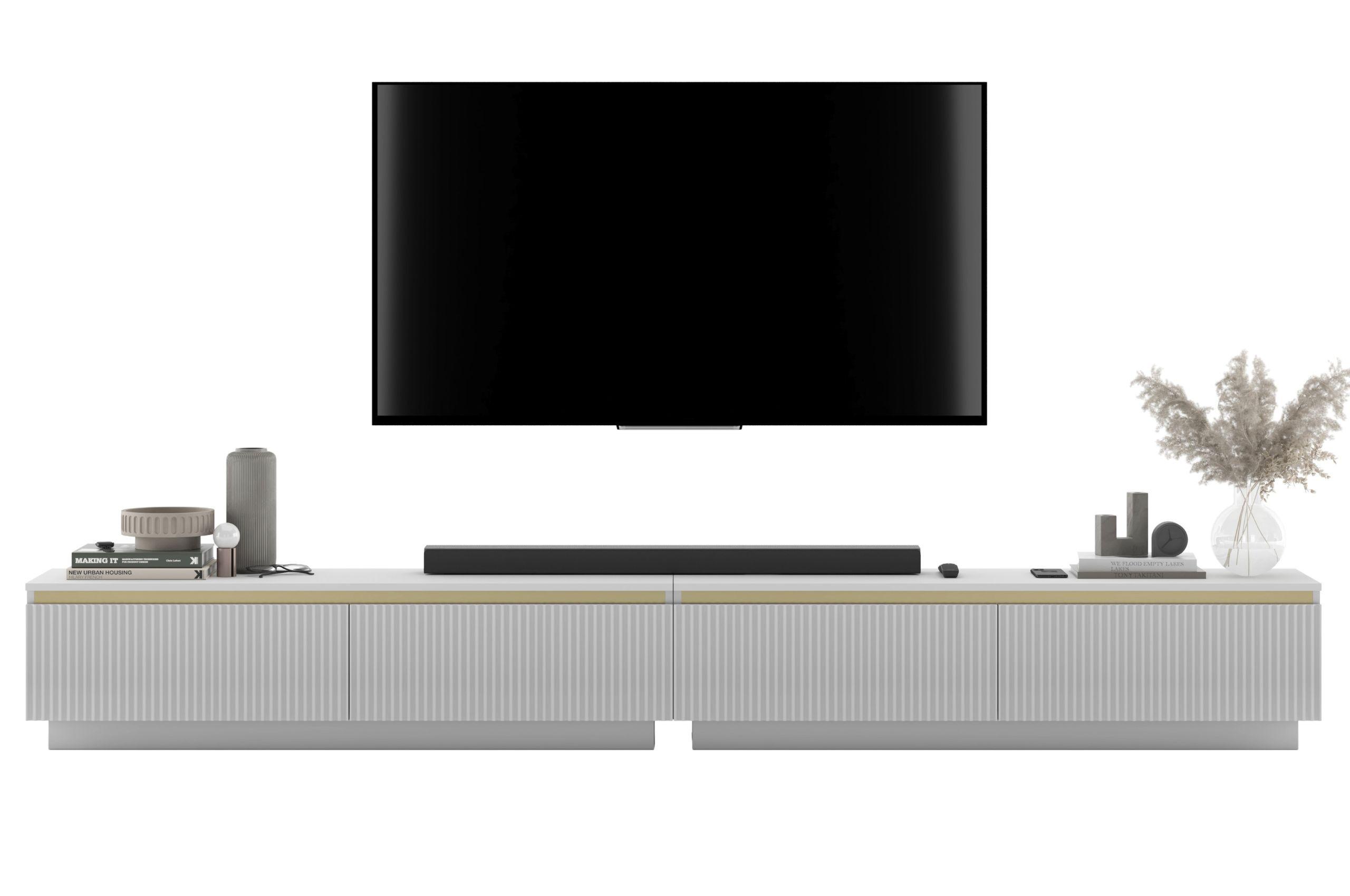 TV-LOWBOARD 2-er Set Selene Weiß matt geriffelte Fronten 140 cm - Weiß, Holzwerkstoff (280/37/35cm) - Meble Lindner