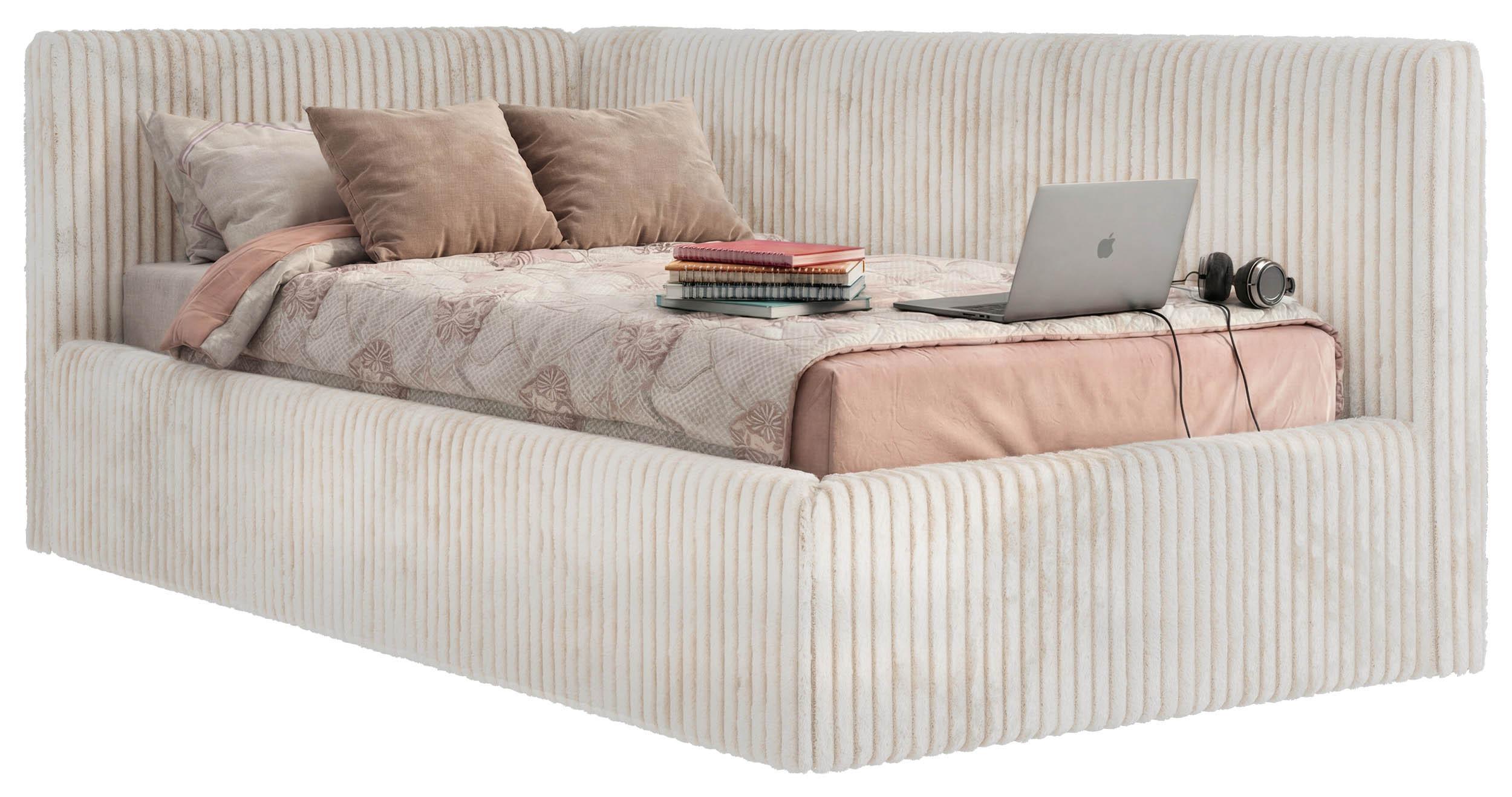 POLSTERBETT TILVO 90/200 - Beige Cord - Multitaschenfederkernmatratze - Links - Beige, Textil (90/200cm) - MKS