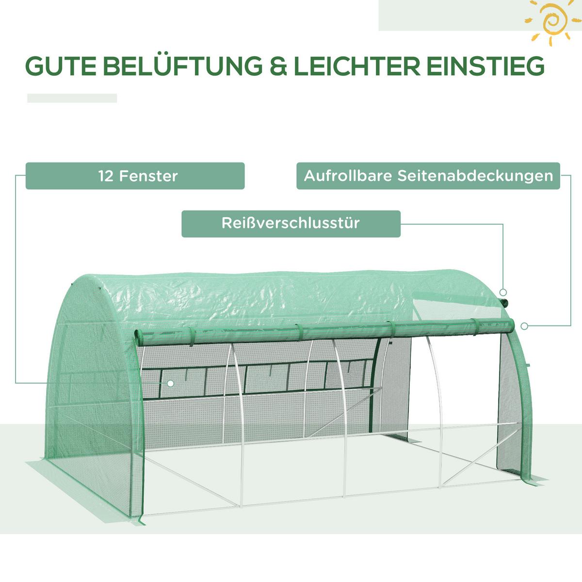 FOLIENGEWÄCHSHAUS, Grün, Verzinkter Stahl, PE-Kunststoff - Grün, Kunststoff (300/200/397cm) - Outsunny