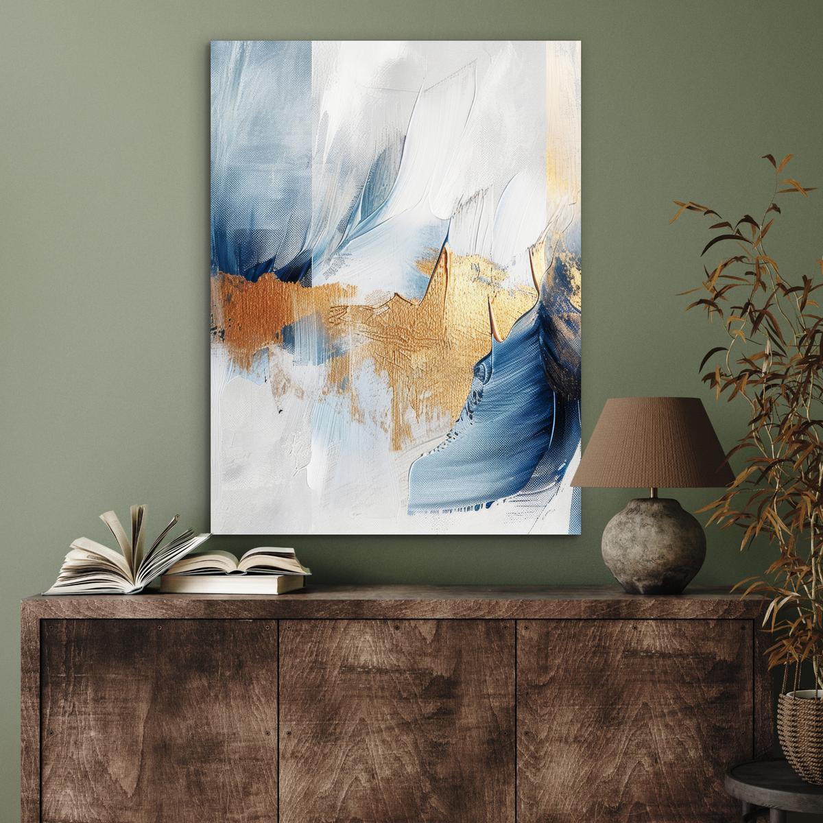 METALLBILD Gold - Blau - Aquarell - Kunst - Modern 60x80 cm - Hellblau, Metall (60/80cm) - MuchoWow