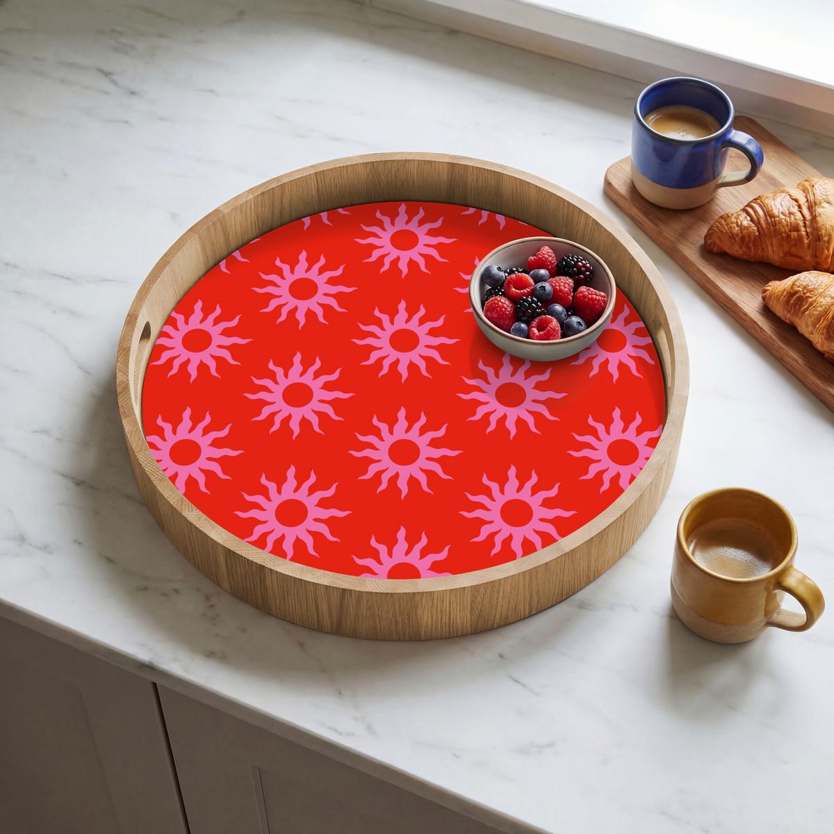 TABLETT Sonnen - Rot - Rosa - Muster - Sommer 40x40 cm - Rot, Holz (40/5/5cm) - OnlyWow
