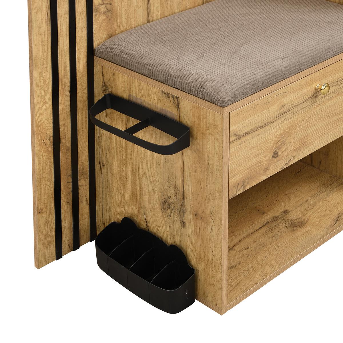 KOMPAKTGARDEROBE in Natur-Optik – mit Spiegel & Schirmständer - Naturfarben, Holzwerkstoff (115/185/37cm) - Urban Meuble