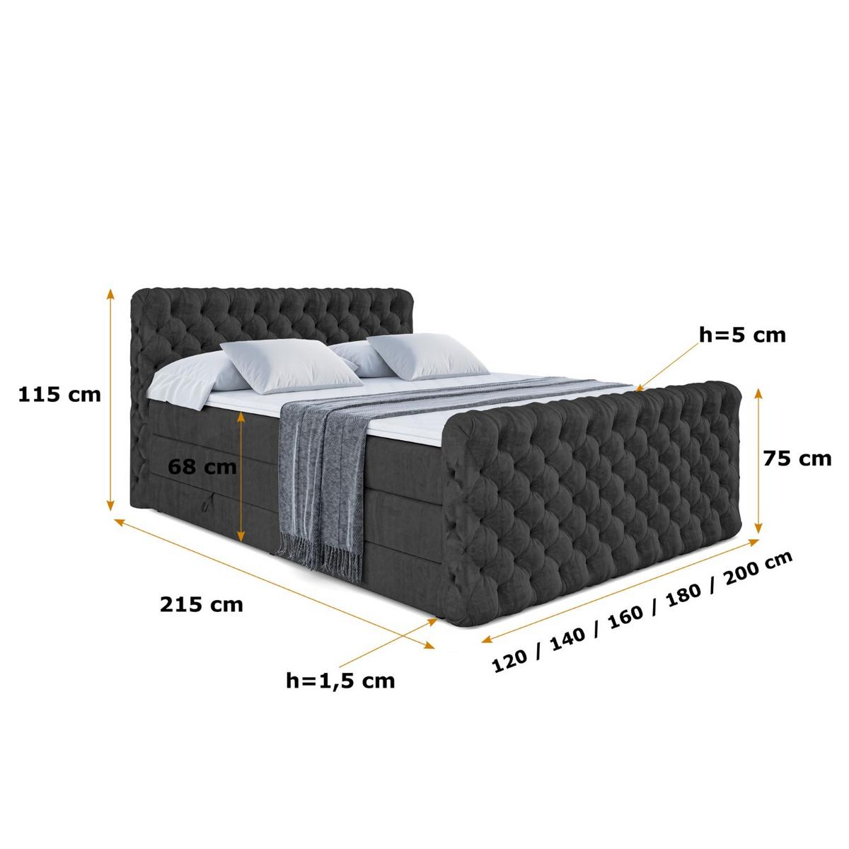 BOXSPRINGBETT BOXI8-Z KING - 140x200 - H3/H4 - Schwarz - Schwarz, Holzwerkstoff (140/200cm) - ALTDECOR