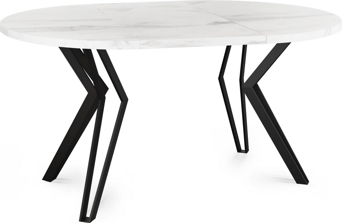 ESSTISCH Revena runder ausziehbarer, Marmor Weiß 120-200/120/76 cm - Ecru/Schwarz, Holzwerkstoff/Metall (120/200/76cm) - WFL GROUP