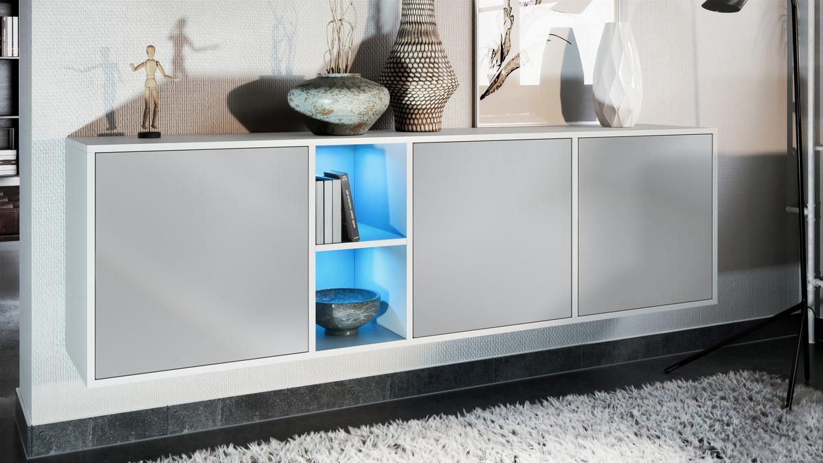 SIDEBOARD Cuba Türen in Hellgrau seidenmatt - Greige, Holzwerkstoff (182/53/35cm) - Vladon