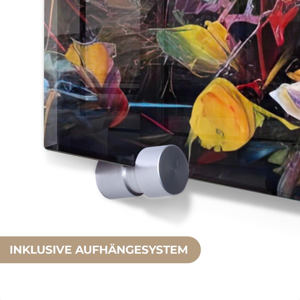 ACRYLGLASBILD Blumen - Kunst - Natur - Ölgemälde 80x120 cm - Multicolor, Glas (80/120cm) - MuchoWow