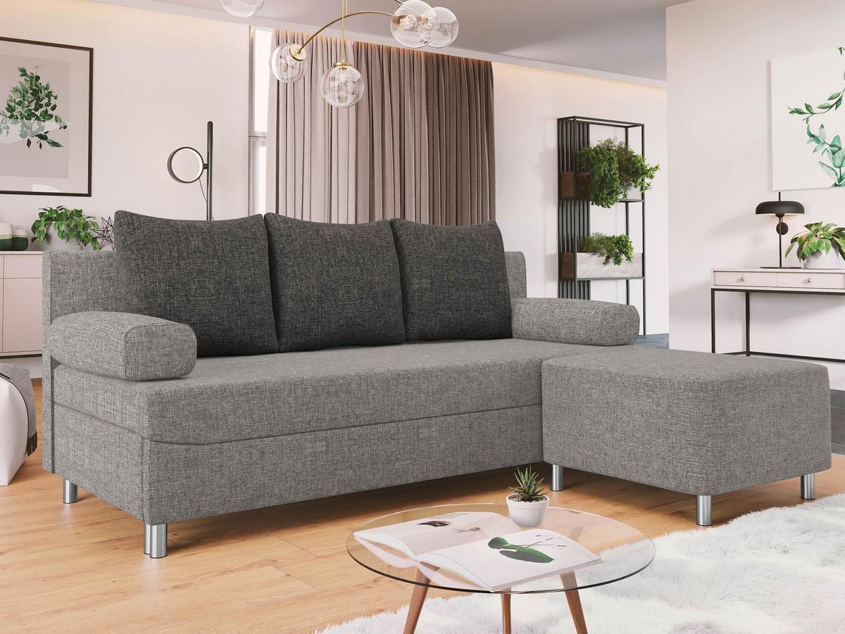 SCHLAFSOFA Dover mit Polsterhocker - Chromfarben/Grau, Holz/Kunststoff (192/86/80cm) - MIRJAN24