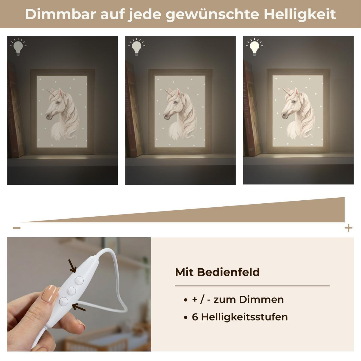 NACHTTISCHLAMPE Einhorn - Weiß - Punkte 15x20 cm - Taupe, Holzwerkstoff (8/15/20cm) - OnlyWow