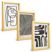 BILDER SET 3er Set - 20x30 cm Goldrahmen - Abstrakte Muster, Linien, Texturen - Goldfarben, Kunststoff (20/30cm) - TULUP