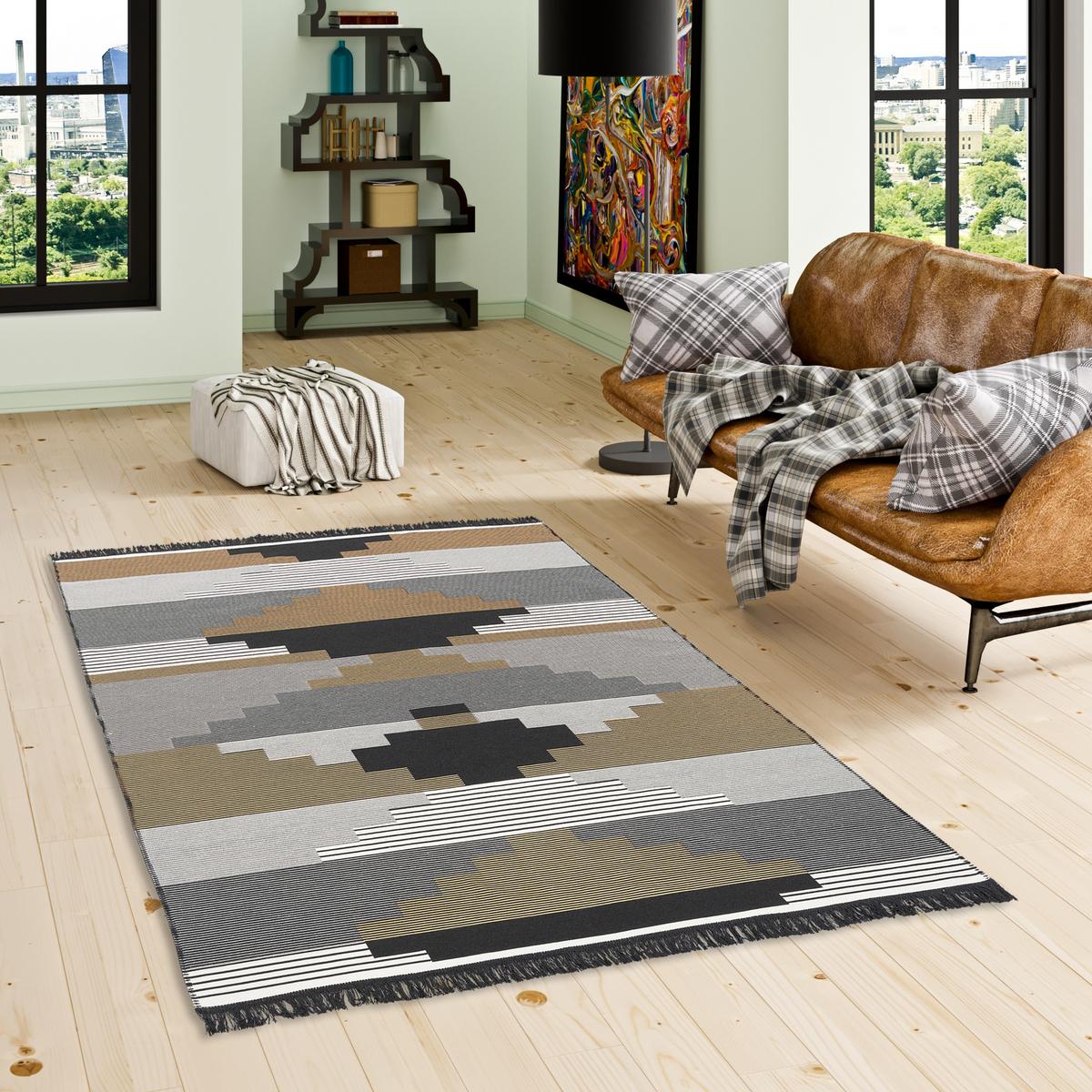TEPPICH BEIDSEITIG ETHNO KELIM STYLE - Beige/Grau, Textil (160/230cm) - Pergamon