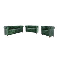SITZGARNITUR 3+2+1 Chesterfield Lauren Flasche grün Samt - Smaragdgrün/Braun, Holz/Textil (203/72/86cm) - S-Style Möbel