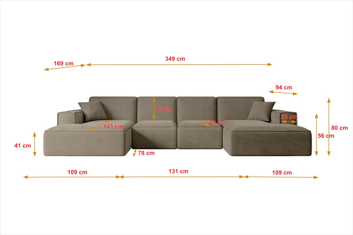 WOHNLANDSCHAFT SIERRA-U - 349x169x80 cm Braun Velours - Schwarz/Braun, Holzwerkstoff/Kunststoff (349/80/169cm) - ALTDECOR