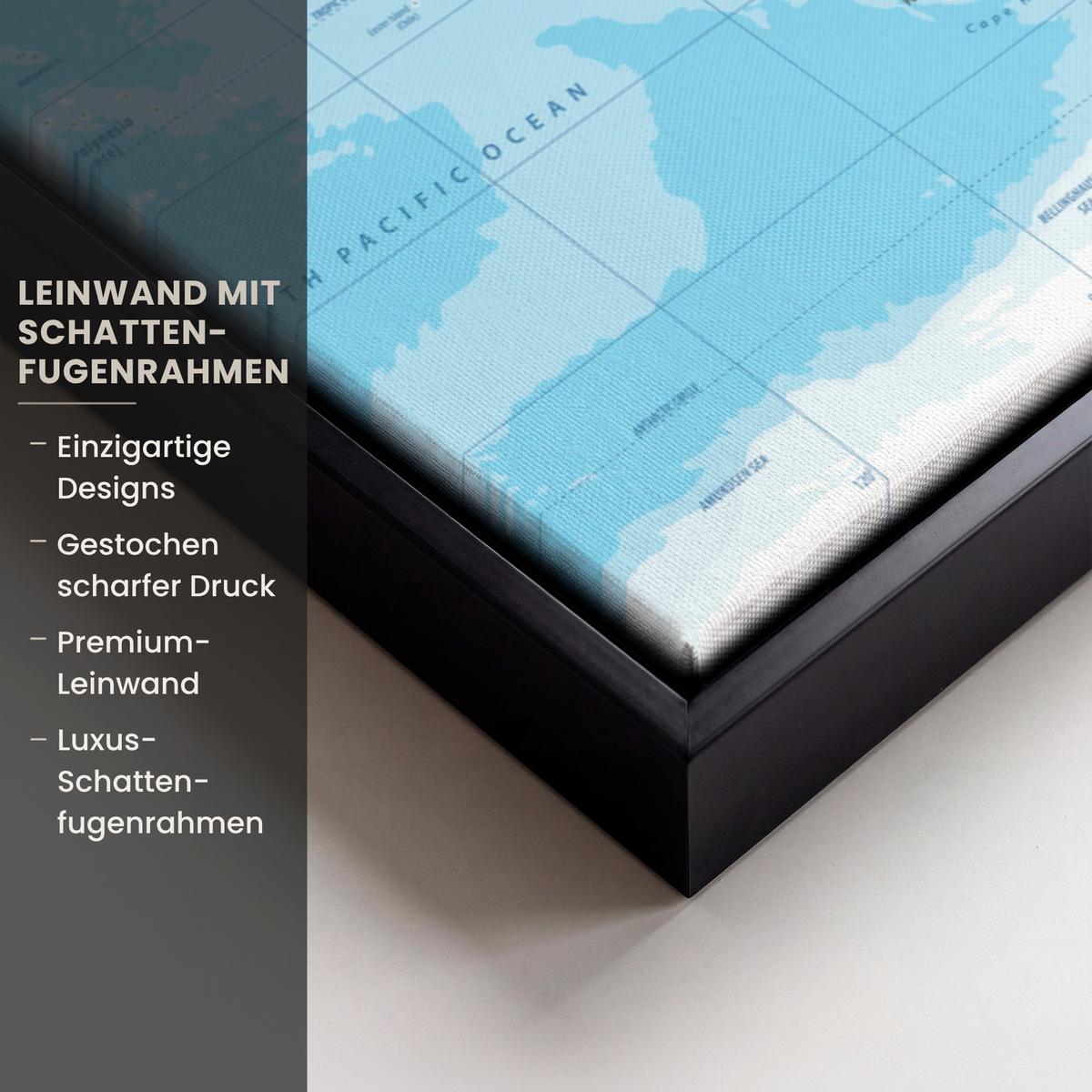 LEINWAND Bilder mit Rahmen - Weltkarte - Statistisch - Blau - Erde - Bildung - 80x60 - Blau, Textil (80/60cm) - MuchoWow