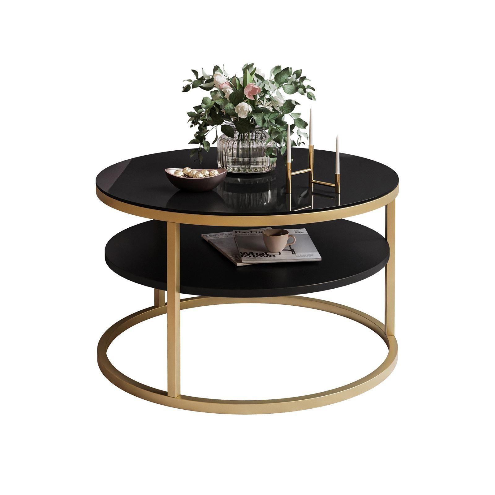 COUCHTISCH CIRI SLIM GLASS mit Regal - Goldfarben/Schwarz, Glas (60/60/41cm) - Lookway