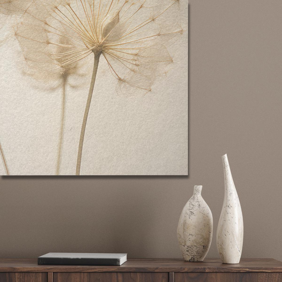 AKUSTIKBILD Sonnenlicht - Löwenzahn - Botanisch - Blumen Gemälde 80x60 cm - Creme, Kunststoff (80/60/0.9cm) - MuchoWow