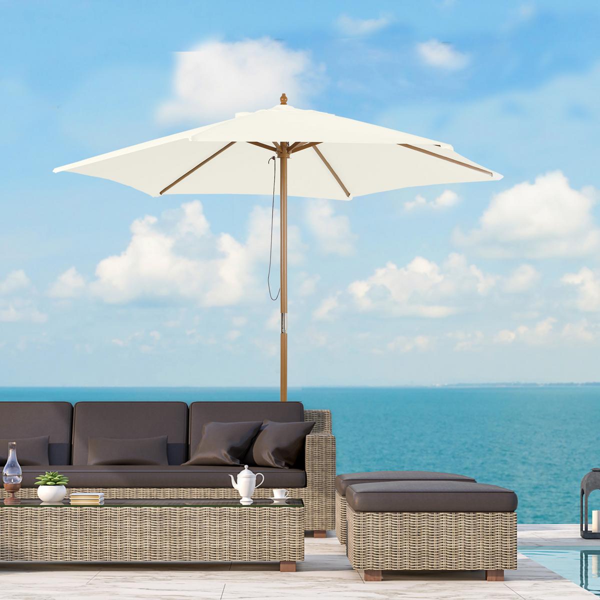 SONNENSCHIRM, Bambus, Tannenholz, Polyester, Weiß - Weiß, Holz (250/250cm) - Outsunny
